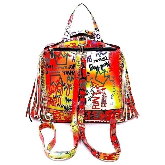 ⭐️Host Pick⭐️Multi Graffiti Motorcycle Jacket Fringe Backpack - Picture 4 of 8
